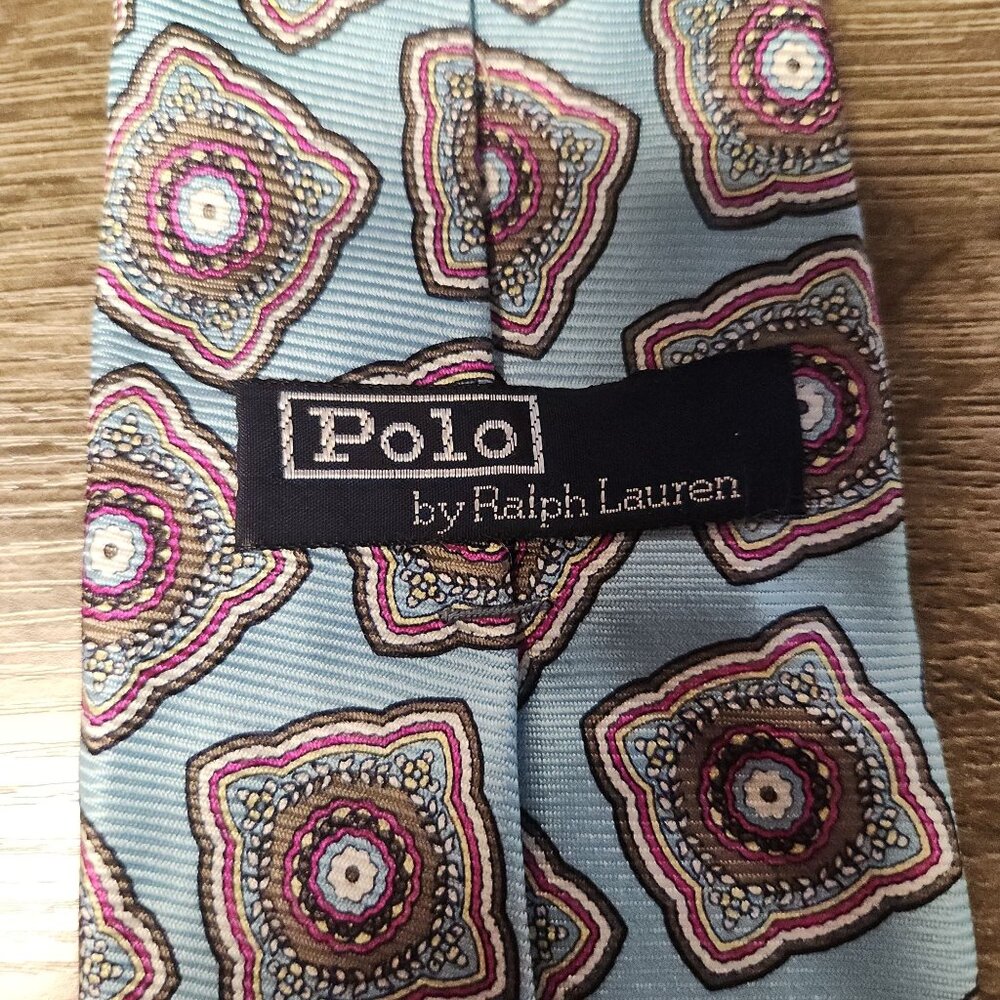 Vintage Ralph Lauren Tie Old Money Foulard Blue Pink Paisley Preppy Dapper Sharp - Picture 4 of 8